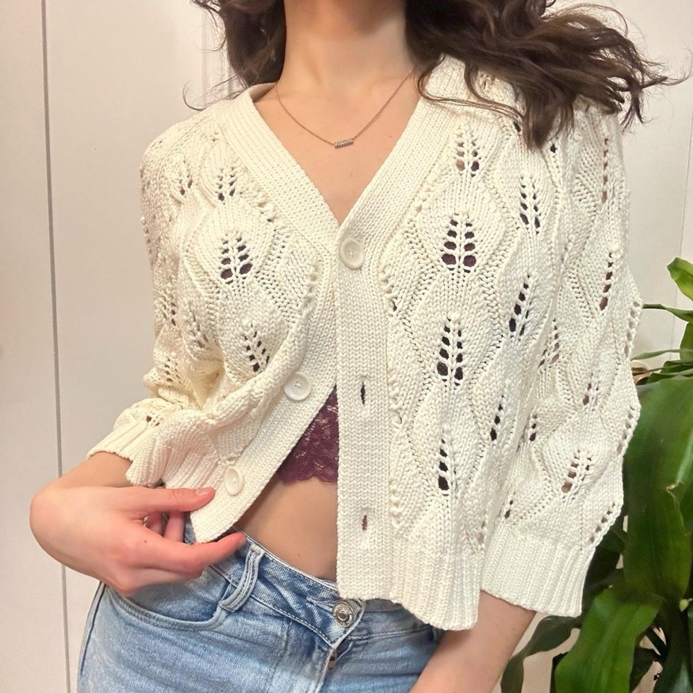 Part Two Cream Knit Cardigan, Size Small - Picture 4 of 8
